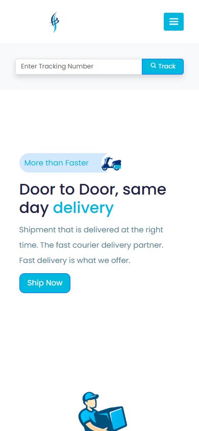 JaceTrack landing-page prototype with compact mobile navigation and a shipment-tracking field.