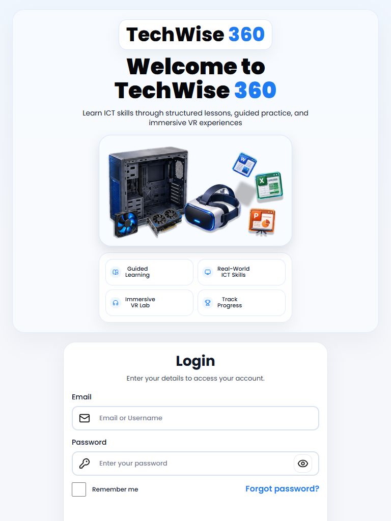 TechWise 360 sign-in screen at tablet width.